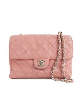 Chanel Quilted Single Flap Chain Shoulder Bag Lambskin Pink Silver-ha